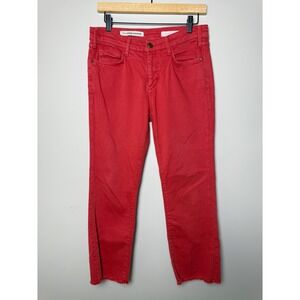 Pilcro Anthropologie Script 28 / 6 Petite Red Jeans Denim Raw Hem Straight Leg